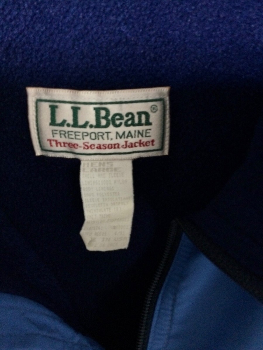Vintage L.L. Bean Three Season Jacket Medium Blue Fleece Lined Sz