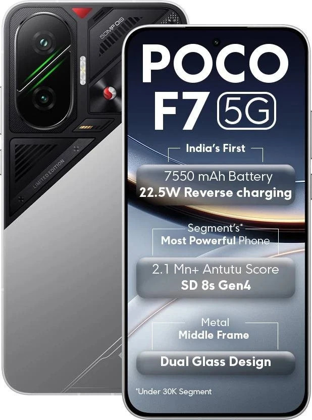 POCO F7 5G (Silver 512 GB 12 GB ) 8s Gen 4 Processor NFC 6.83
