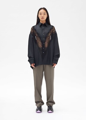 CÉLINE Old Celine Spring 2018 Black Viscose Lace Tunic Shirt 38