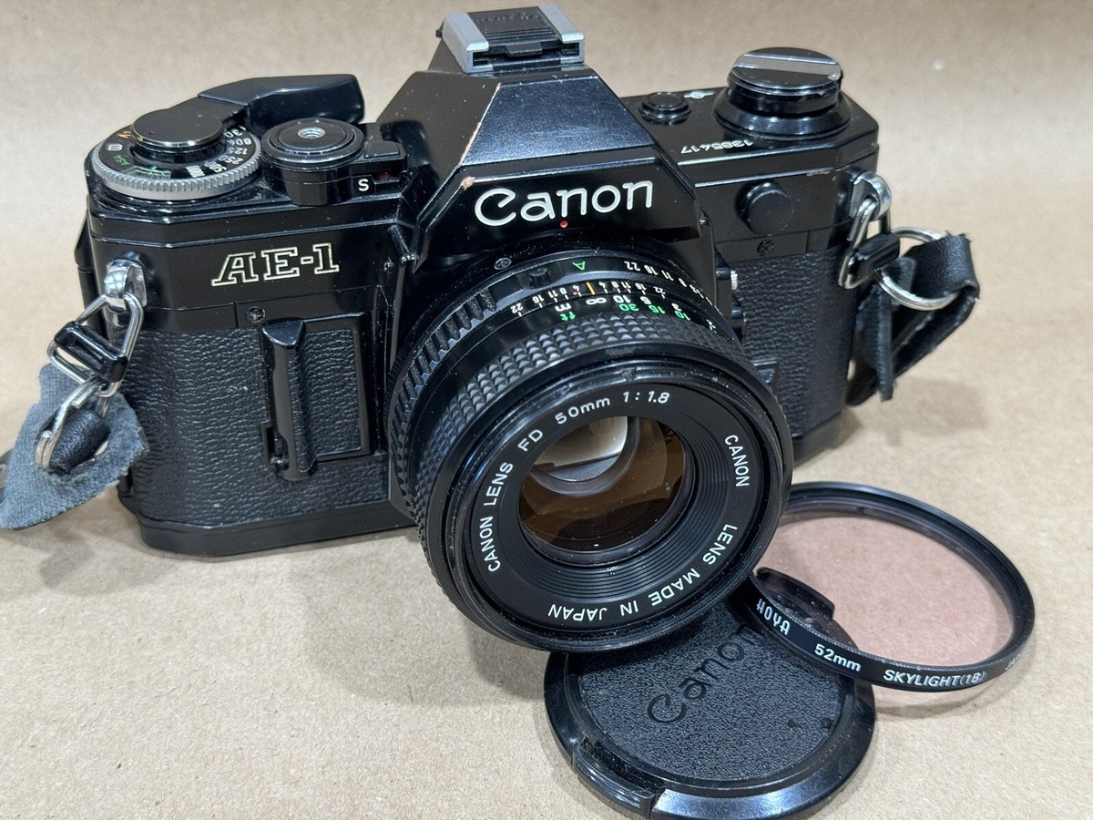 Canon AE-1 35mm Black Film Student Camera W/ 50mm F/1.8 FD Lens