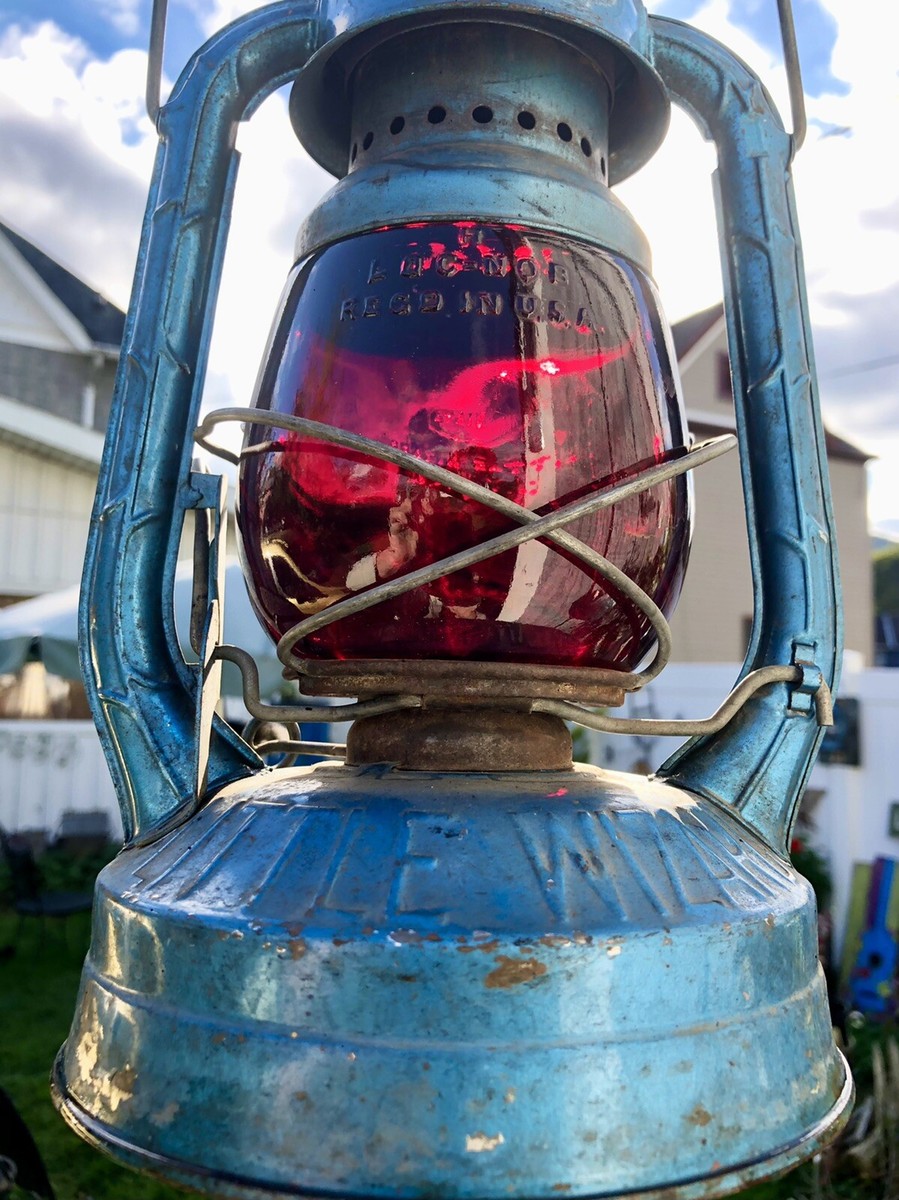 Antique Dietz Little Wizard Oil Lamp/Lantern & Ruby Red Emb. L