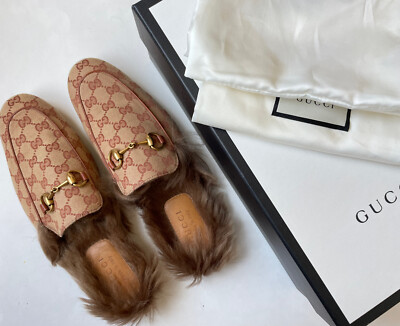 GUCCI Men's Princetown Brown GG Horsebit Fur Slipper Sz 9 $950