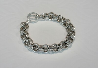 Vintage Sterling Silver 925 Round Cable Link Toggle Chain Bracelet