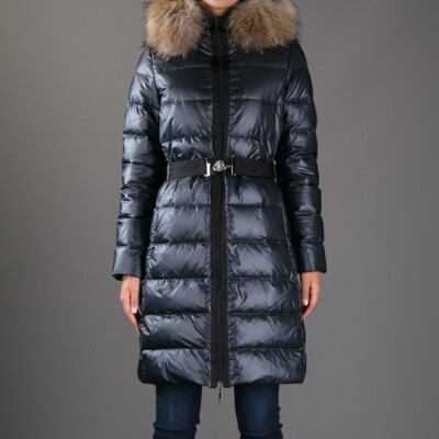 Moncler Black Fur Hood Nantesfur Belted Down Long Puffer Jacket