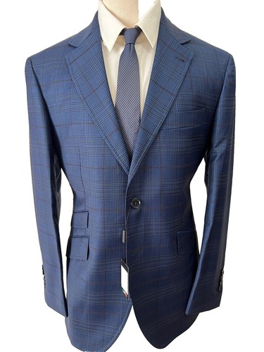 Navy super 150 Cerruti wool double breasted suit/5 inch wide peak