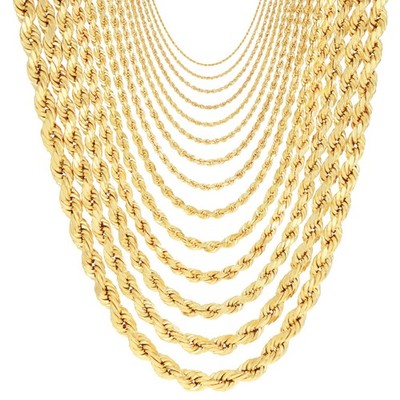 10K Yellow Gold 2mm-7mm Diamond Cut Rope Chain Necklace Men Womens
