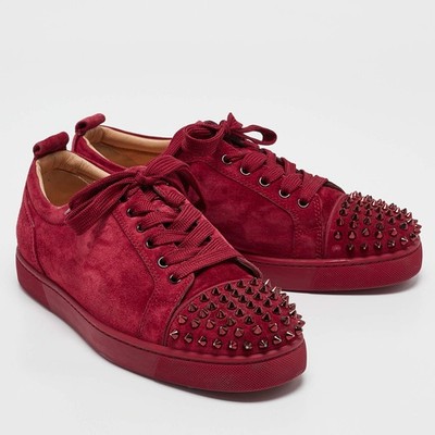 Christian Louboutin Louis Junior Spikes Size 42 Burgundy Suede Low