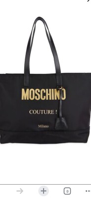 MOSCHINO COUTURE Black tote Bag, Gold Moschino Logo, Zip Top, XL