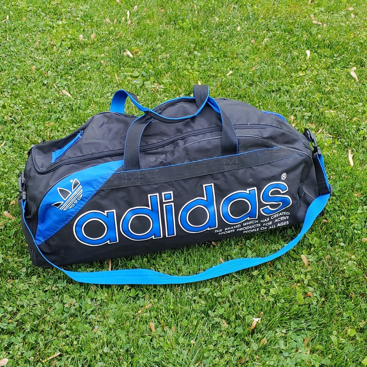 vtg adidas Trefoil blue black duffel gym bag baseball softball