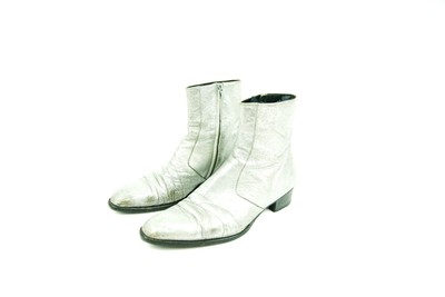 Saint Laurent Wyatt 40 Silver Metallic Leather Boots 43.5 10.5