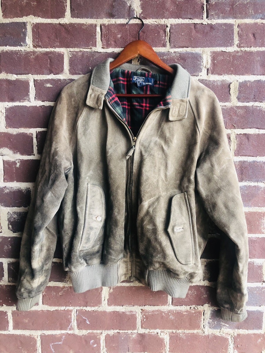 Rare Vintage POLO RALPH LAUREN Suede Leather Flannel Lined Bomber