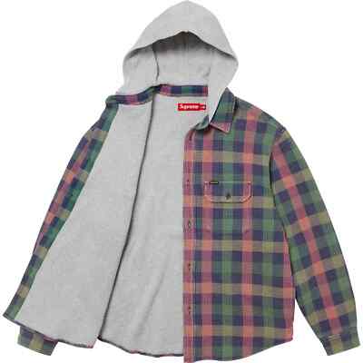 Supreme Waffle Plaid Hooded Shirt Black Multi 2colors FW24 | eBay