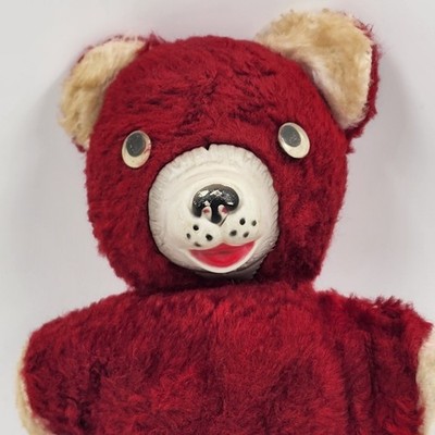 Knickerbocker Bear Red Plush Teddy Bear Vintage 1950's Rubber Nose