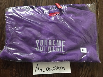 Supreme World Famous Crewneck Violet XL FW18 Authentic Logo NEW