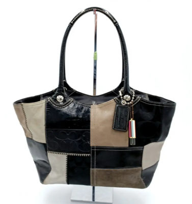 Coach Bleecker Black Leather & Suede Patchwork Tote | eBay