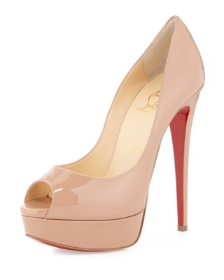 Christian Louboutin Lady Peep Patent Leather Nude Peep Toe High