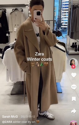 NWT ZARA DOUBLE FACE WOOL COAT ZW COLLECTION DARK CAMEL S 7522/264
