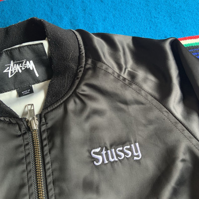 Stussy California Embroidered Satin Polyester Bomber Jacket Size