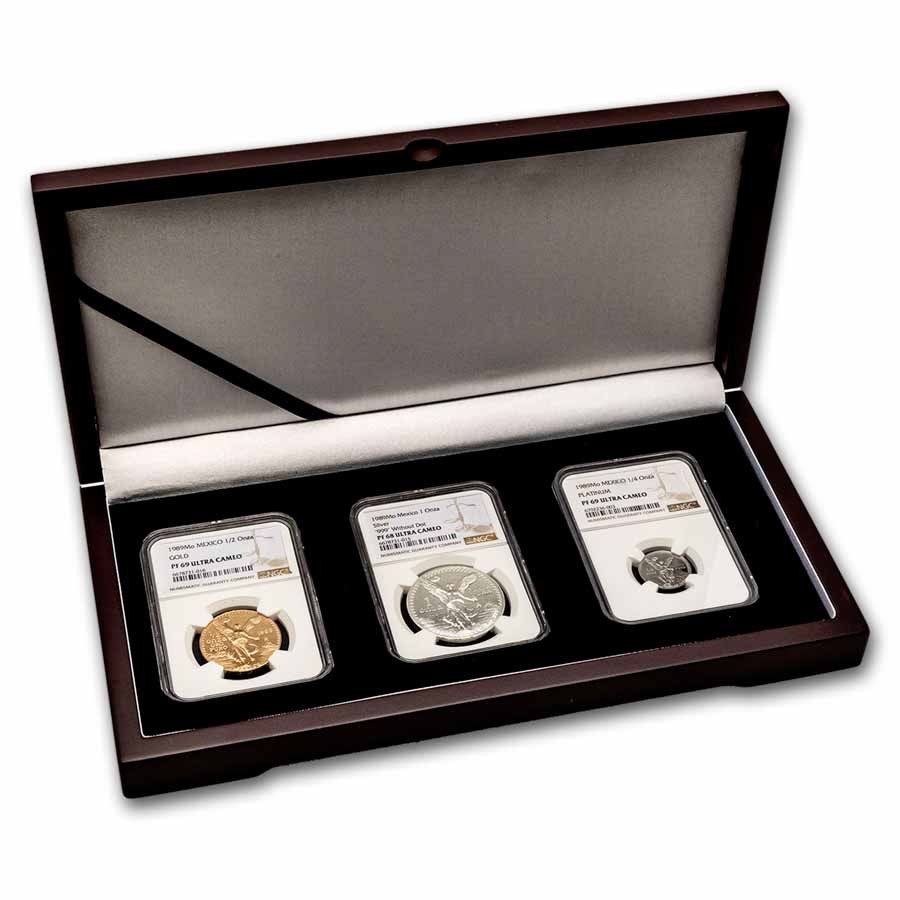 1989 Mexico Proof Libertad Set (Platinum, Silver, Gold) NGC w/COA