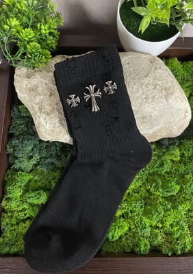 New Chrome Hearts Style Socks Black Iron Cross Size Medium Women's