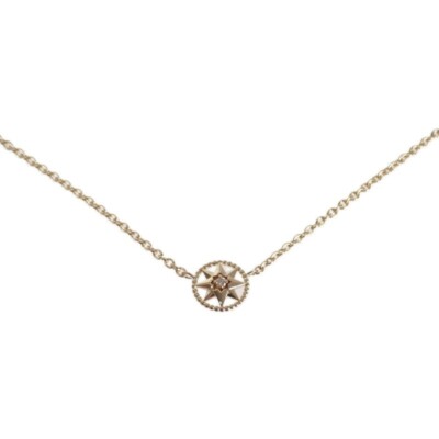 Christian Dior K18YG Yellow Gold Rose Devan Necklace Diamond 1PD
