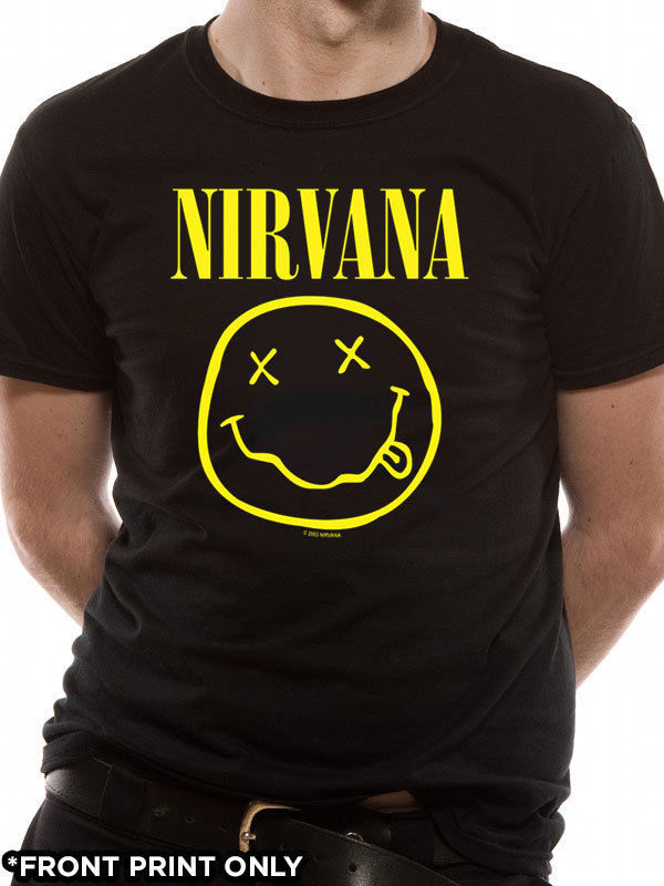 Nirvana T Shirt Happy Face Officially Licensed Mens Black Kurt