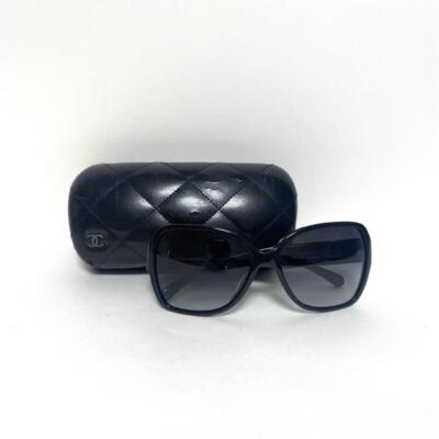 CHANEL Sunglasses Black Plastic Coco Mark Lens 6 x 5.1 cm w/Case