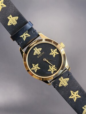 Gucci G-Timeless Gold-Tone Steel 38mm Black Dial Quartz Ladies