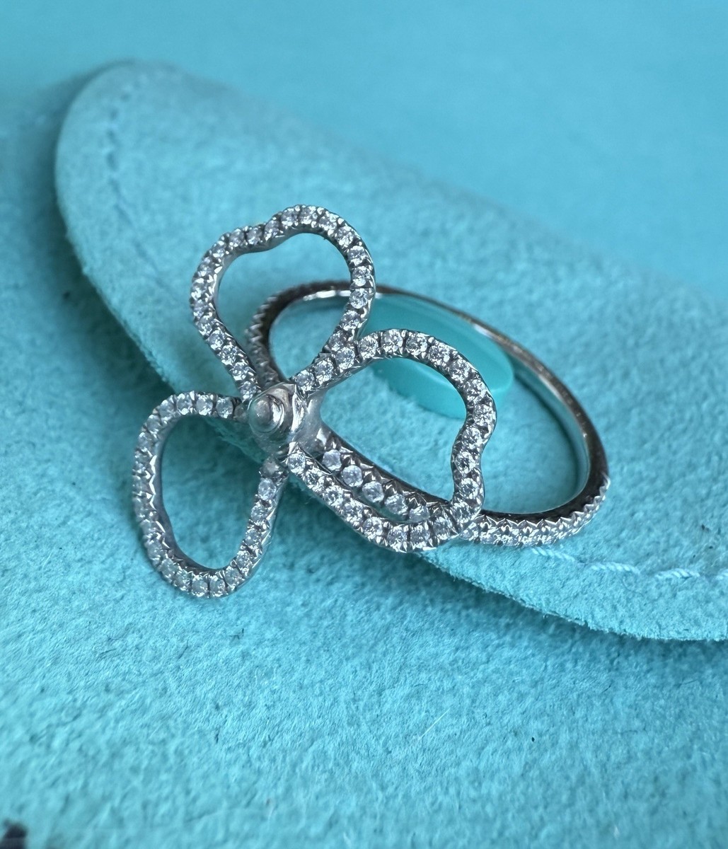 TIFFANY & CO. Platinum Pt950 Diamond LARGE Paper Flowers Ring Sz 6