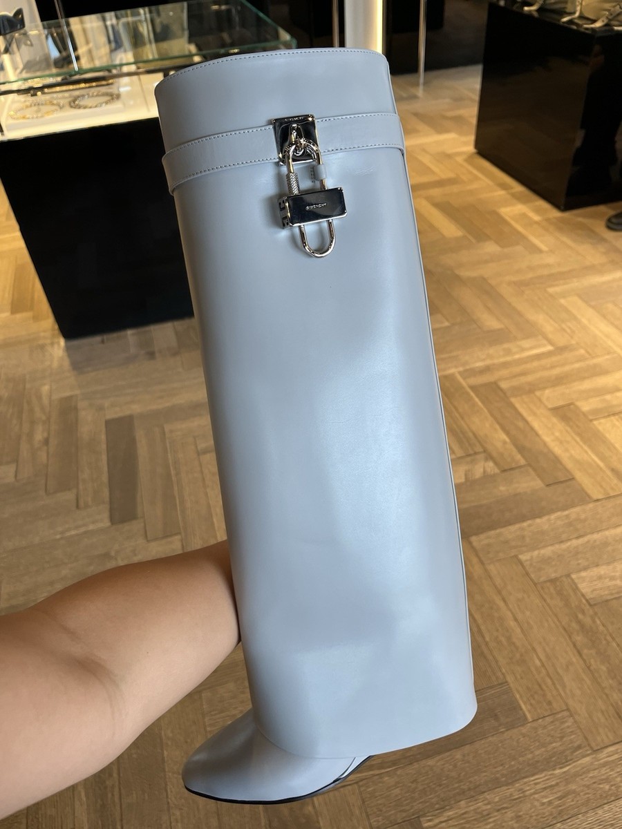 GIVENCHY NIB $2550.00 Grey Leather Knee High Shark Lock Boots