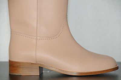 NEW CHANEL Ascot Light Beige Clair Leather Riding Flat BOOTS Big