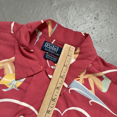 Vintage Polo Ralph Lauren Camp Surf Print Aloha Hawaiian Rayon