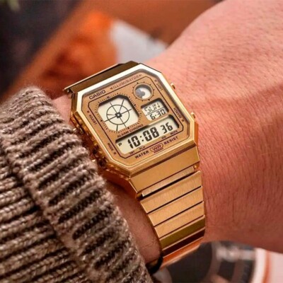 Casio A130WEG-9A Vintage Retro-Futuristic Digital Gold Tone Unisex