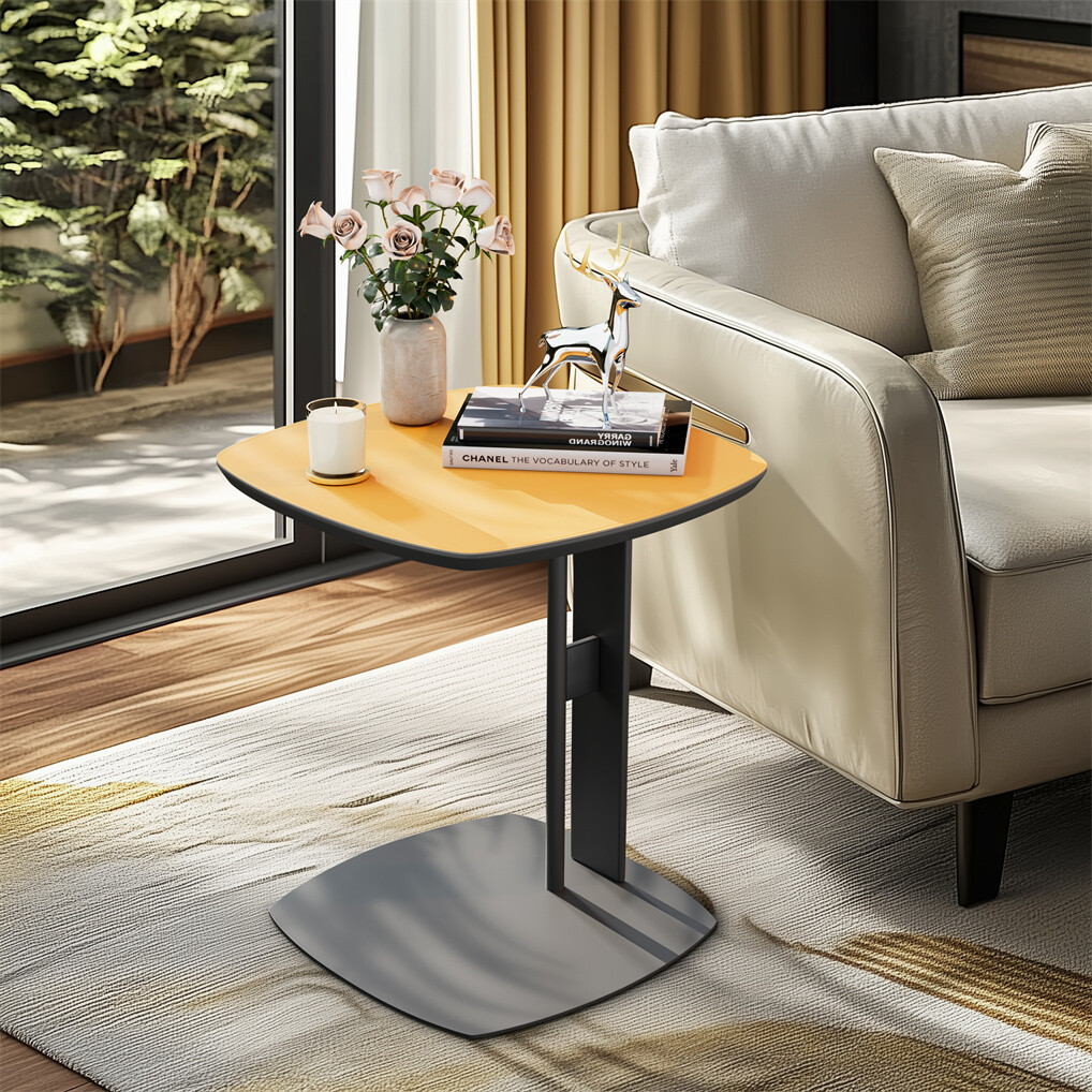 Mid-century Side Table with Saddle Leather Top Leisure Couch End