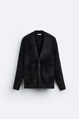 New Zara Faux Fur Textured Cardigan 5536/411 Black M sweater