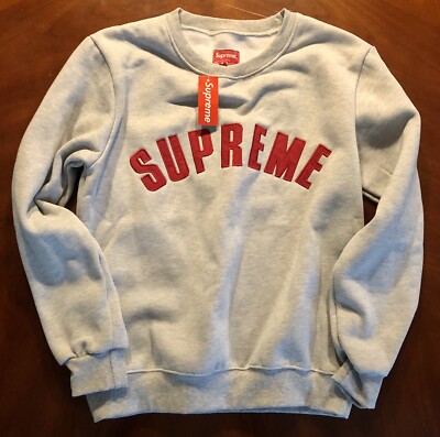 BRAND NEW Supreme Red Logo Crewneck Grey Size M Medium 100% Cotton