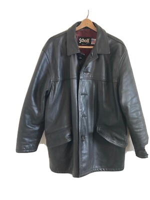 Vintage Schott black leather car coat 46 | eBay