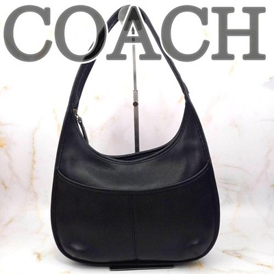 Old Vintage Coach 9033 Black Leather Ergo Pocket Zip Hobo Shoulder