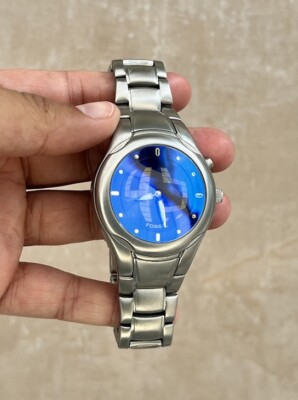 Rare y2k 00s FOSSIL Big Tic JR-8096 Blue Quartz Animated Watch