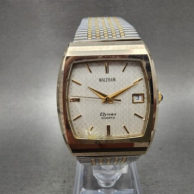 Waltham Dynax Watch Men 31mm Silver Dial Gold Tone Rectangle Date