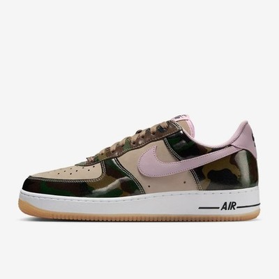 New Nike Air Force 1 '07 Low Retro 'Pink Swoosh' Shoes- Khaki