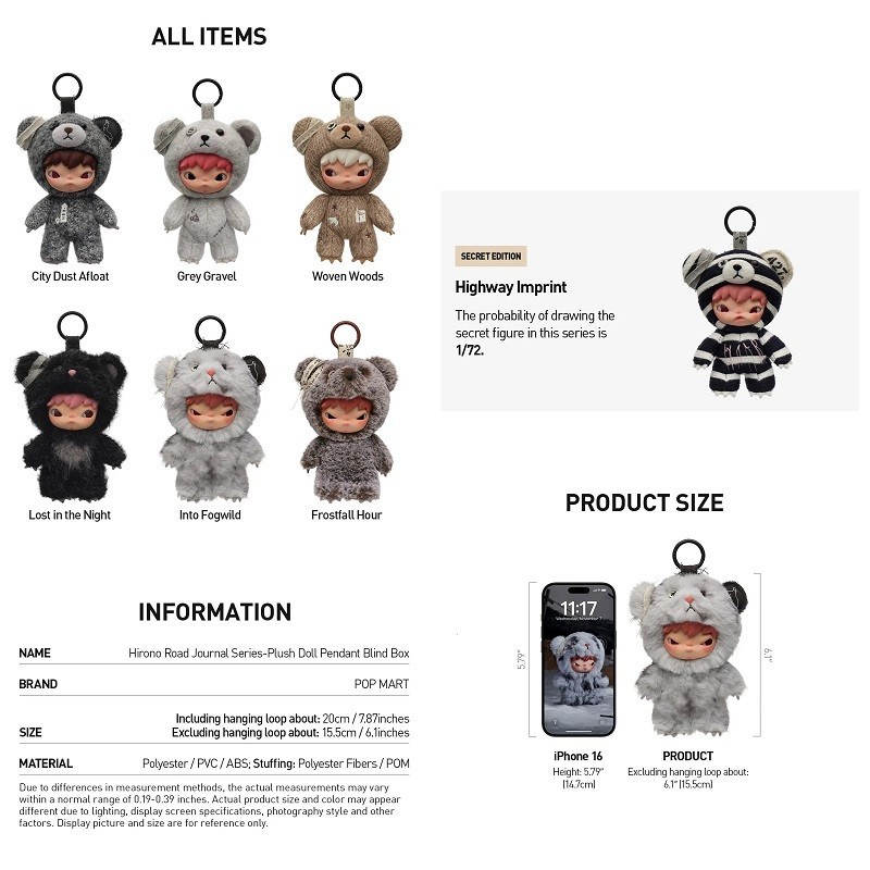POPMART Hirono Road Journal Series Plush Doll Pendant Blind Box | eBay