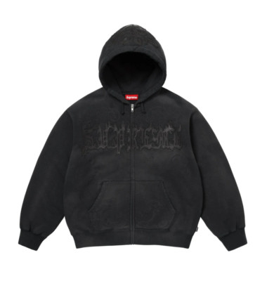 New Supreme Leather Applique Zip Up Hooded Sweatshirt Black Hoodie
