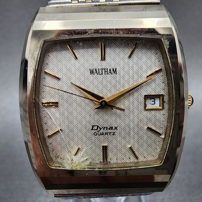 Waltham Dynax Watch Men 31mm Silver Dial Gold Tone Rectangle Date