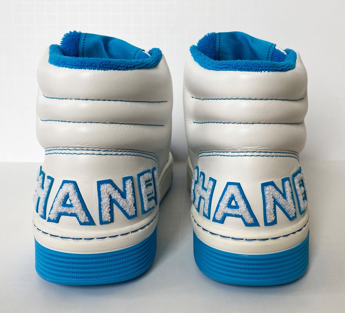 NEW 20P CHANEL WHITE BLUE LEATHER HIGH TOP SNEAKERS 41 | eBay