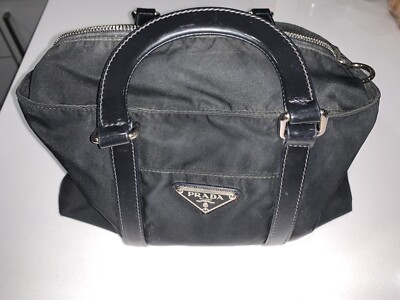 Prada Milano Tessuto Nylon Purse Tote Handle Bag Leather Black