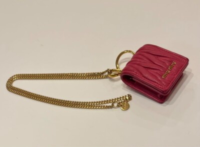 MIU MIU Matelasse Airpods Case with Chain Necklace Pink Leather