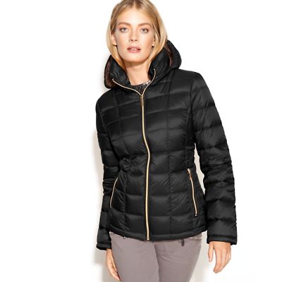 $190 MICHAEL KORS Quilted Packable Hooded Down Puffer Jacket Coat