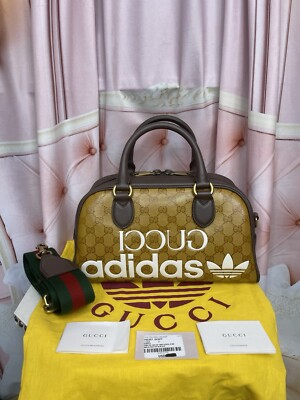 Gucci x Adidas Mini Duffle Bag GG Coated Canvas Brown beige SUPER
