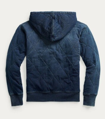 Double RL RRL Ralph Lauren Quilted Jersey Indigo Blue Distressed